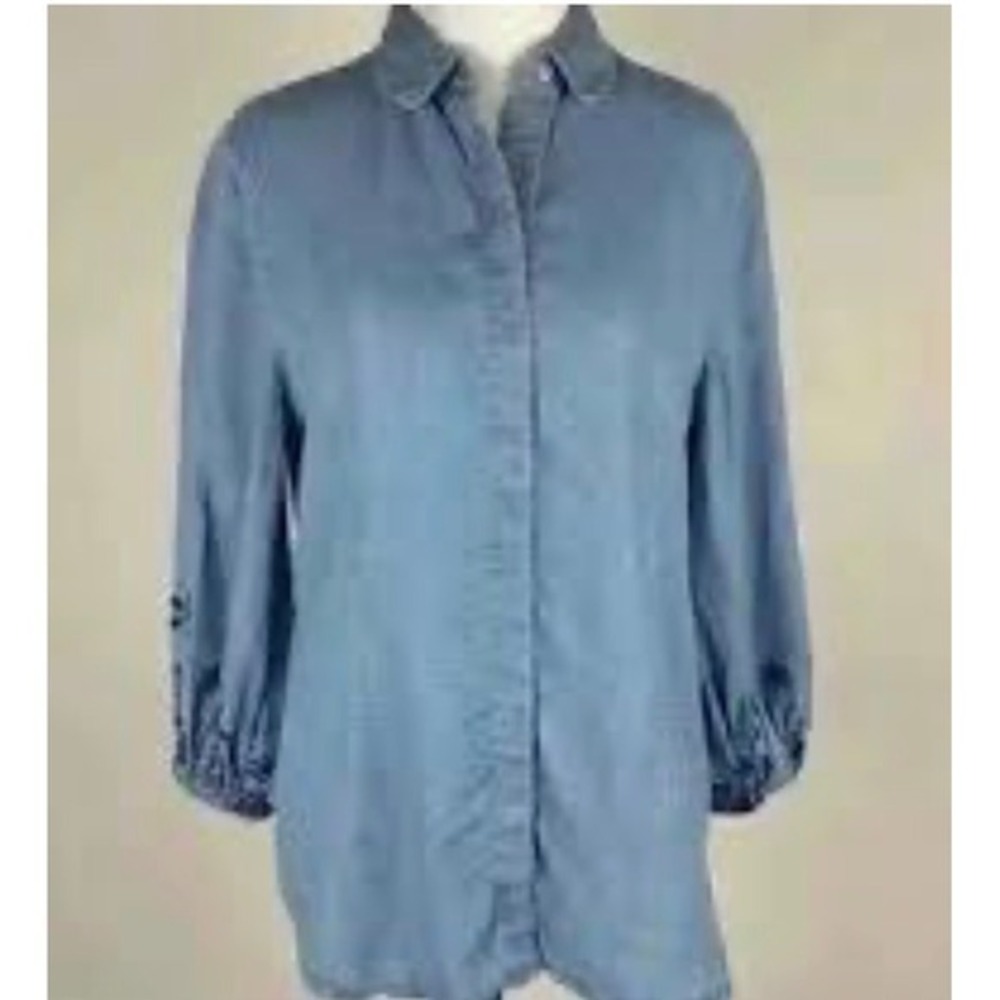 Vision‎ 155 Button Shirt Womens 8 Light Indigo Eyelet Cuff S91WS126D NWT